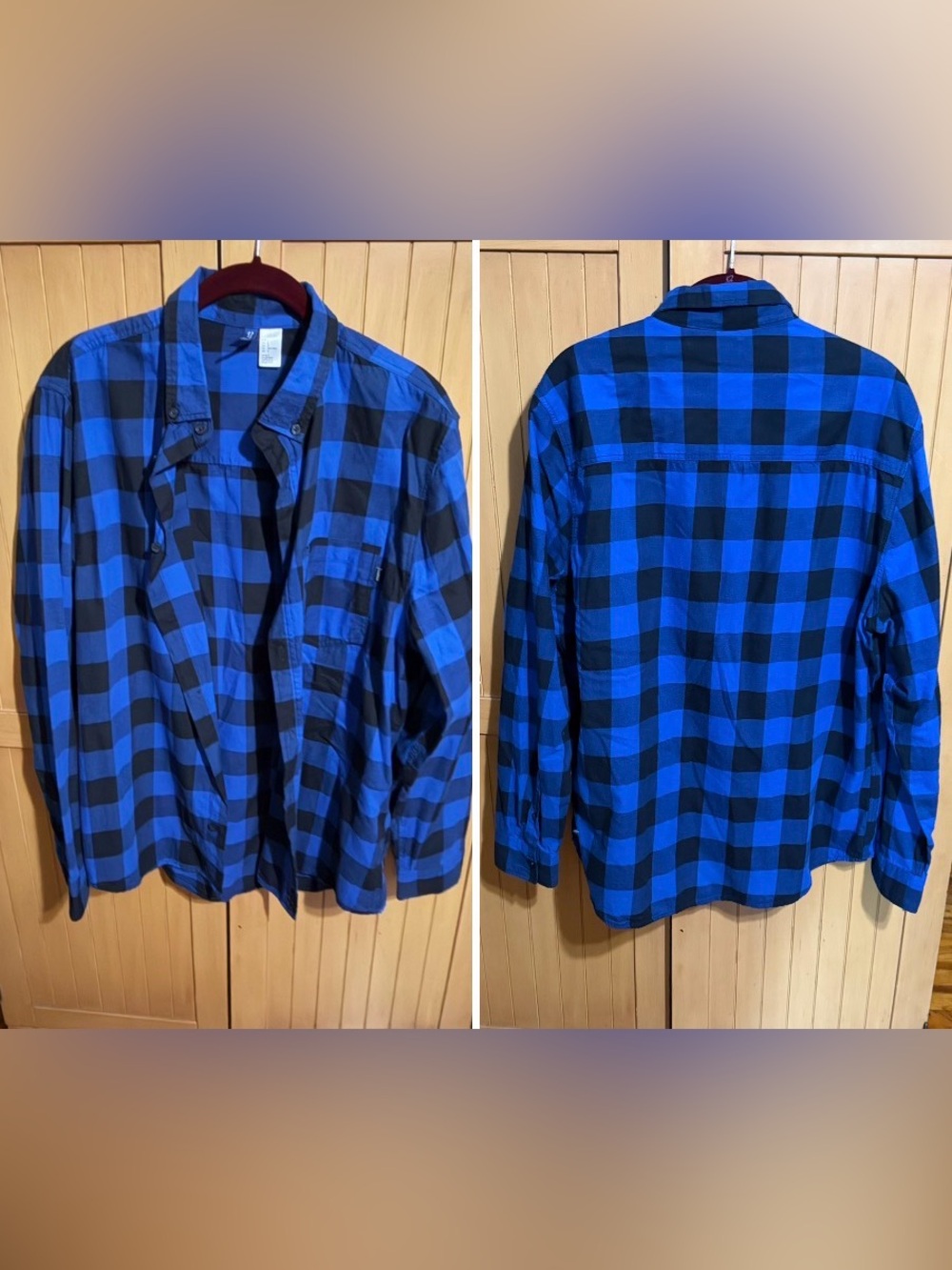 H&M Divided Men's Blue and Black Buffalo Plaid Shirt. Large